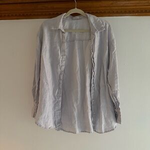 MNG Mango Light Blue/White Linen Top